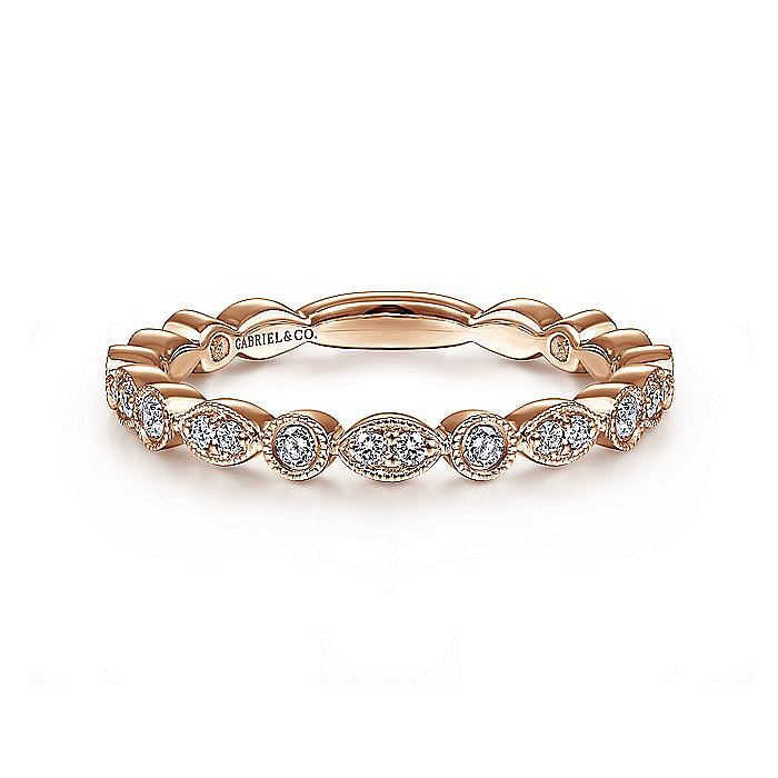 14K Rose Gold Marquise and Round Station Diamond Ring - Warwick Jewelers