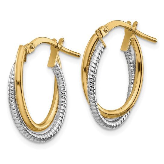 14k Two-Toned Gold Textured Double Hoop Earrings - Warwick Jewelers