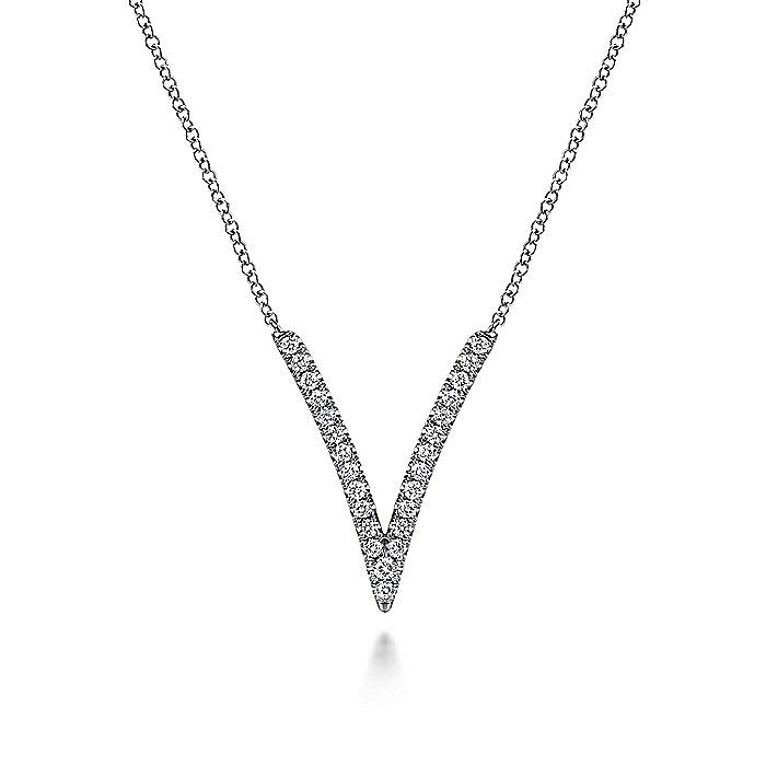 14K White Gold Diamond Chevron Necklace - Warwick Jewelers