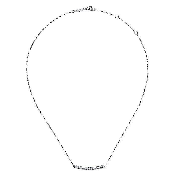 14K White Gold Round and Baguette Diamond Curved Bar Necklace - Warwick Jewelers