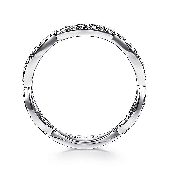 14K White Gold Twisted Filigree Diamond Stackable Ring - Warwick Jewelers