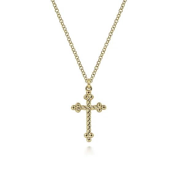 14K Yellow Gold Bujukan Twisted Rope Cross Pendant Necklace - Warwick Jewelers