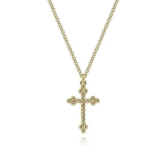 14K Yellow Gold Bujukan Twisted Rope Cross Pendant Necklace - Warwick Jewelers