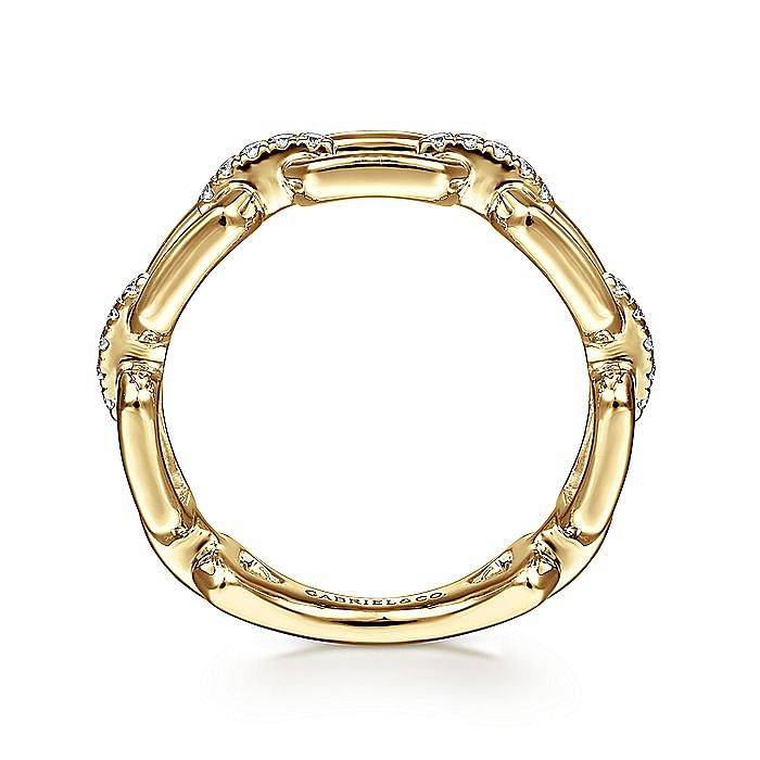 14K Yellow Gold Chain Link Stackable Ring Band with Diamond Connectors - Warwick Jewelers