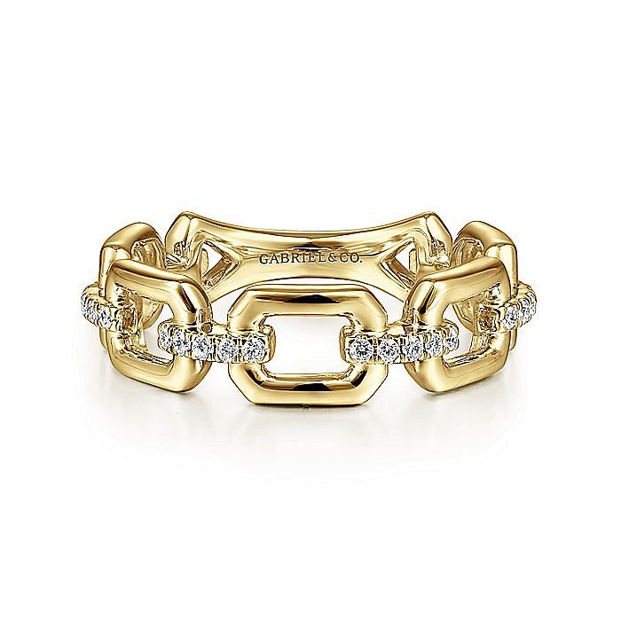 14K Yellow Gold Chain Link Stackable Ring Band with Diamond Connectors - Warwick Jewelers