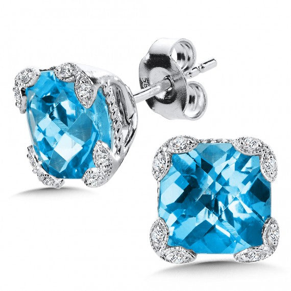 Blue Topaz and Diamond Earrrings