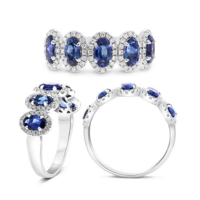 14K White Gold Oval Sapphire Halo Ring