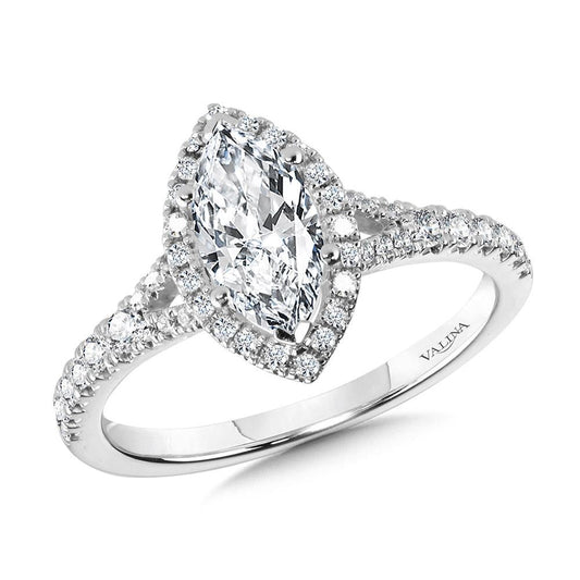 Marquise Shaped Split Shank Halo Engagement Ring - Warwick Jewelers