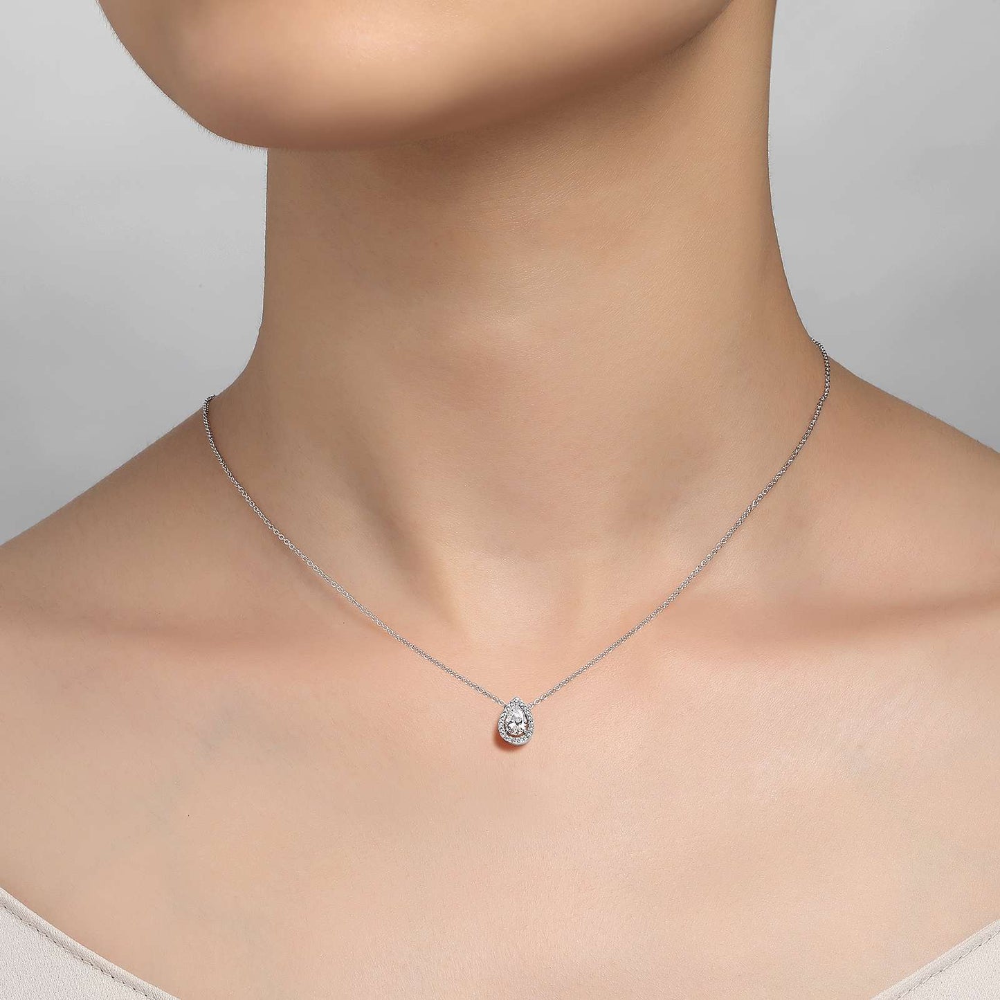 Pear-Shaped Halo Necklace - Warwick Jewelers